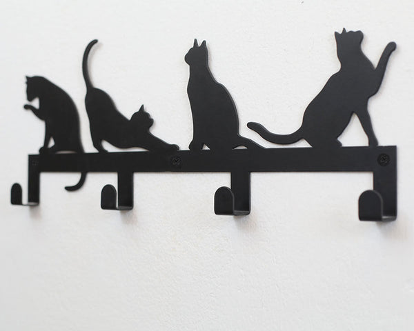 4 Hooks Wall Mounted Holder with Cat Décor