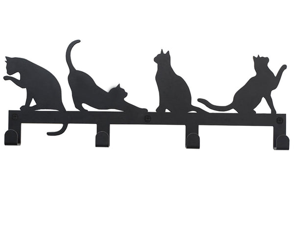 4 Hooks Wall Mounted Holder with Cat Décor