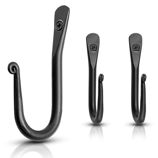 Handmade Wrought Iron Simple Wall Hooks - Set of 3