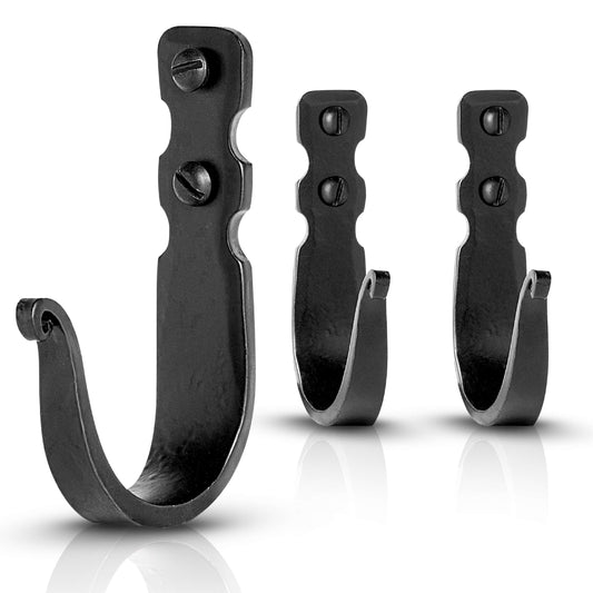 Basic Decorative Wrought Iron Wall Hooks - Set Of 3