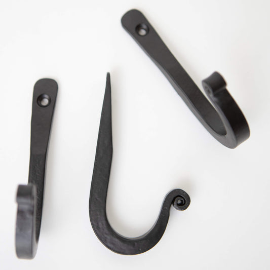 Handcrafted Basic Wrought Iron Wall Hooks - Set Of 3