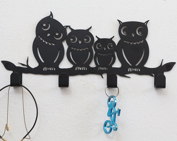 4 Hooks Wall Mounted Holder with Owl Décor
