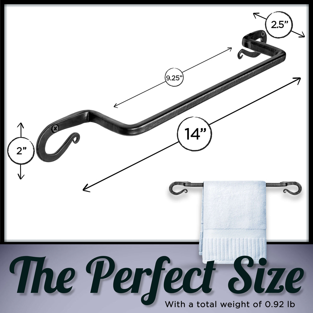 Handmade Wrought Iron Towel Holder  - 14 inch