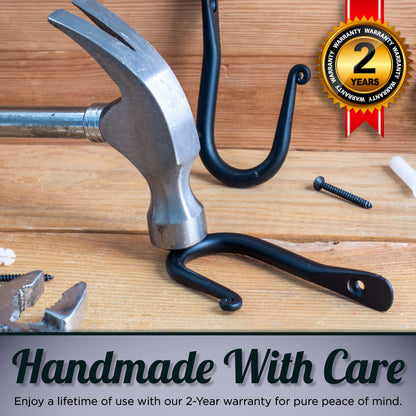 Handmade Wrought Iron Simple Wall Hooks - Set of 3 