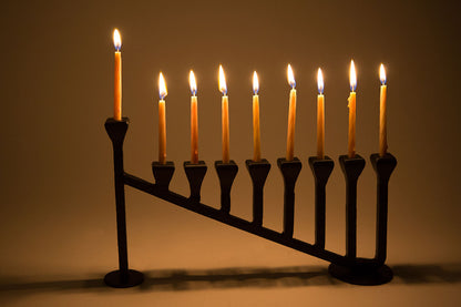 9 Candle Handmade Iron Chanukah Menorah 2 Bases Design  